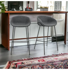 Set of Two 30" Gray and Black Fabric and Steel Low Back Bar Height Bar Chairs