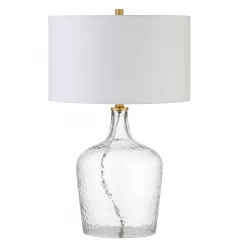 24" Clear Glass Table Lamp With White Drum Shade