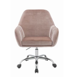 Dusty Rose Velvet Seat Swivel Adjustable Task Chair Fabric Back Steel Frame