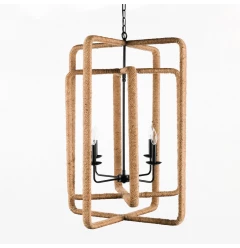 Chandelier Four Light Hemp And Glass Dimmable Semi-Flush Ceiling Light