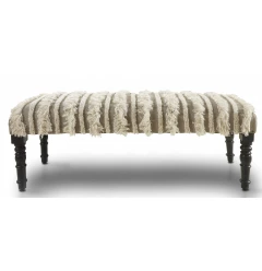 47" Cream Textural Boho Stripe Black Leg Upholstered Bench