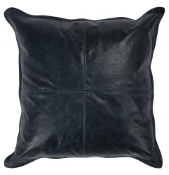 22" Blue Leather Down Blend Throw Pillow