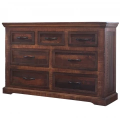 61" Brown Solid Wood Seven Drawer Double Dresser