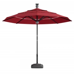 11' Red Sunbrella Octagonal Lighted Smart Market Patio Umbrella