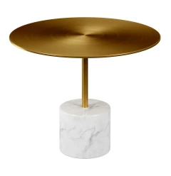 17" Gold And White Steel And Stone Round Coffee Table