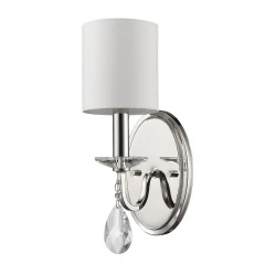 Silver Three Light Wall Sconce with White Fabric Shade