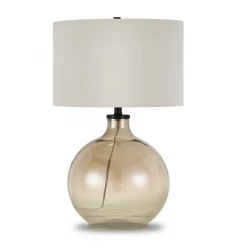 24" Gold Glass Table Lamp With White Drum Shade