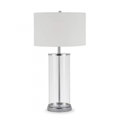 28" Nickel Glass Table Lamp With White Drum Shade