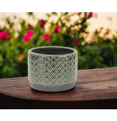7" Gray Geometric Ceramic Indoor Outdoor Round Pot Planter