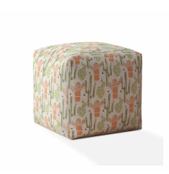 17" Orange Cotton Cactus Pouf Ottoman