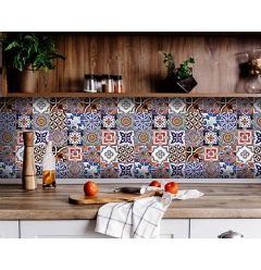 5" x 5" Blues and Reds Mosaic Peel and Stick Removable Tiles