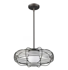 Loft 1-Light Oil-Rubbed Bronze Wire Globe Pendant With Etched Glass Interior Shade
