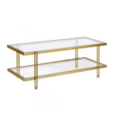 45" Gold Glass And Steel Coffee Table With Shelf