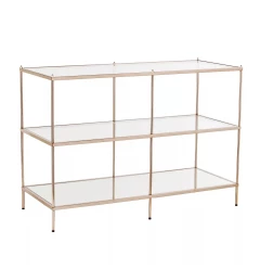 42" Clear and Gold Glass Mirrored Frame Console Table With Shelves