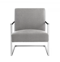 27" Light Gray and Silver Faux Leather Arm Chair