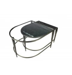 Set of 2 Black Marble Top and Glass Coffee Tables