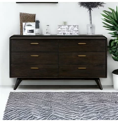 63" Brown Solid Wood Six Drawer Dresser