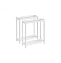 Set Of Two 24" White Wood Rectangular End Tables With Shelf