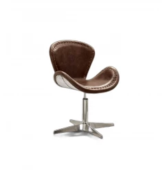 25" Brown And Silver Faux Leather Distressed Swivel Side Chair