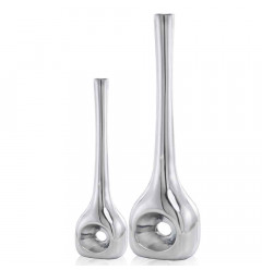 Buffed Silver Hole Set Of 2 Vases