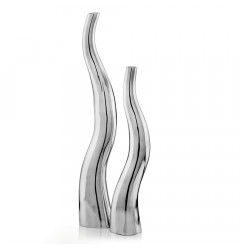 Set Of 2 Modern Tall Silver Squiggly Vases