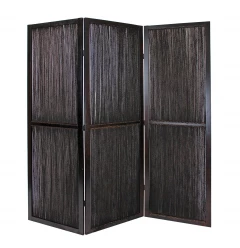 Dark Wood And Water Hyacinth 3 Panel Room Divider Screen