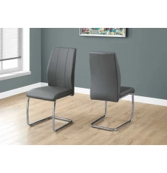 Two 77.5" Grey Leather Look Chrome Metal And Foam Dining Chairs