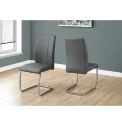 Set of Two Gray And Silver Upholstered Faux Leather Dining Side Chairs