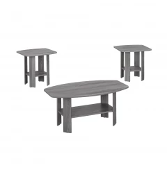 Set of Three 36" Gray Coffee Table With Shelf