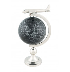10" X 8.5" X 18" Airplane On Globe With Brass Stand
