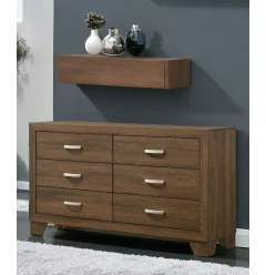 59" Brown Solid and Manufactured Wood Six Drawer Double Dresser