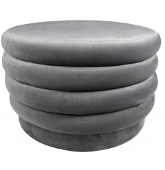 31" Gray Velvet Tufted Round Cocktail Ottoman