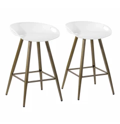 Set of Two 24" White And Bronze Steel Low Back Counter Height Bar Chairs