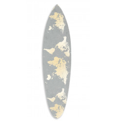 Grey And Gold World Map Surfboard Wall Art