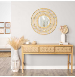 31.5 Boho Casual Woven Wicker Wall Mirror