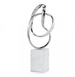 5.5" X 7.5" X 17.5" Silver And White Aluminum And Marble Abstract Sculpture
