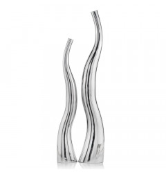 Set Of 2 Modern Tall Silver Squiggly Floor Vases