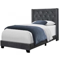 45.25" X 82.75" X 49.75" Dark Grey Velvet With Chrome Trim - Twin Size Bed