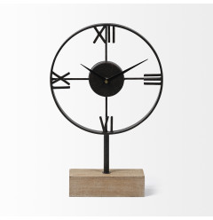 Black Metal Wood Desk Table Clock With Open Metal Frame
