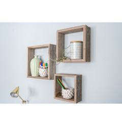 Set Of 3 Square Espresso Reclaimed Wood Open Box Shelve