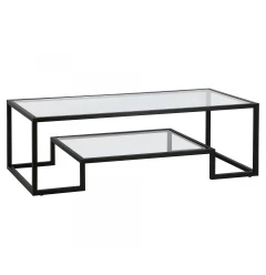 54" Black Glass And Steel Coffee Table With Shelf