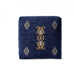 18" Blue Polyester Blend Ottoman