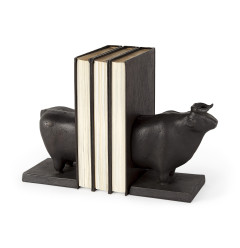 Black Cast Aluminum Bull Bookends