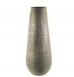 39" Rustic Gray And Gold Textured Ceramic Floor Vase