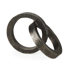 Two Ring Gray Hammered Metal Sculpture
