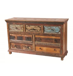 60" Brown Solid Wood Seven Drawer Triple Dresser