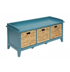 43" Teal Blue Solid Wood Storage Bench with Drawers