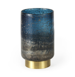 10" Artisan Blue and Gold Metallic Flat Bottom Vase