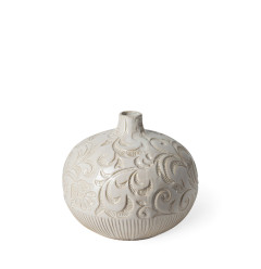 8" Carved White Ceramic Vase