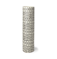 17" Black and Cream Tribal Geo Ceramic Vase